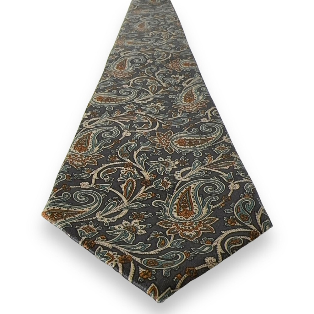 Mercedes Mens Paisley Necktie 100% Silk 3.75 x 56.5 Gray Hand Made High Fashion‎